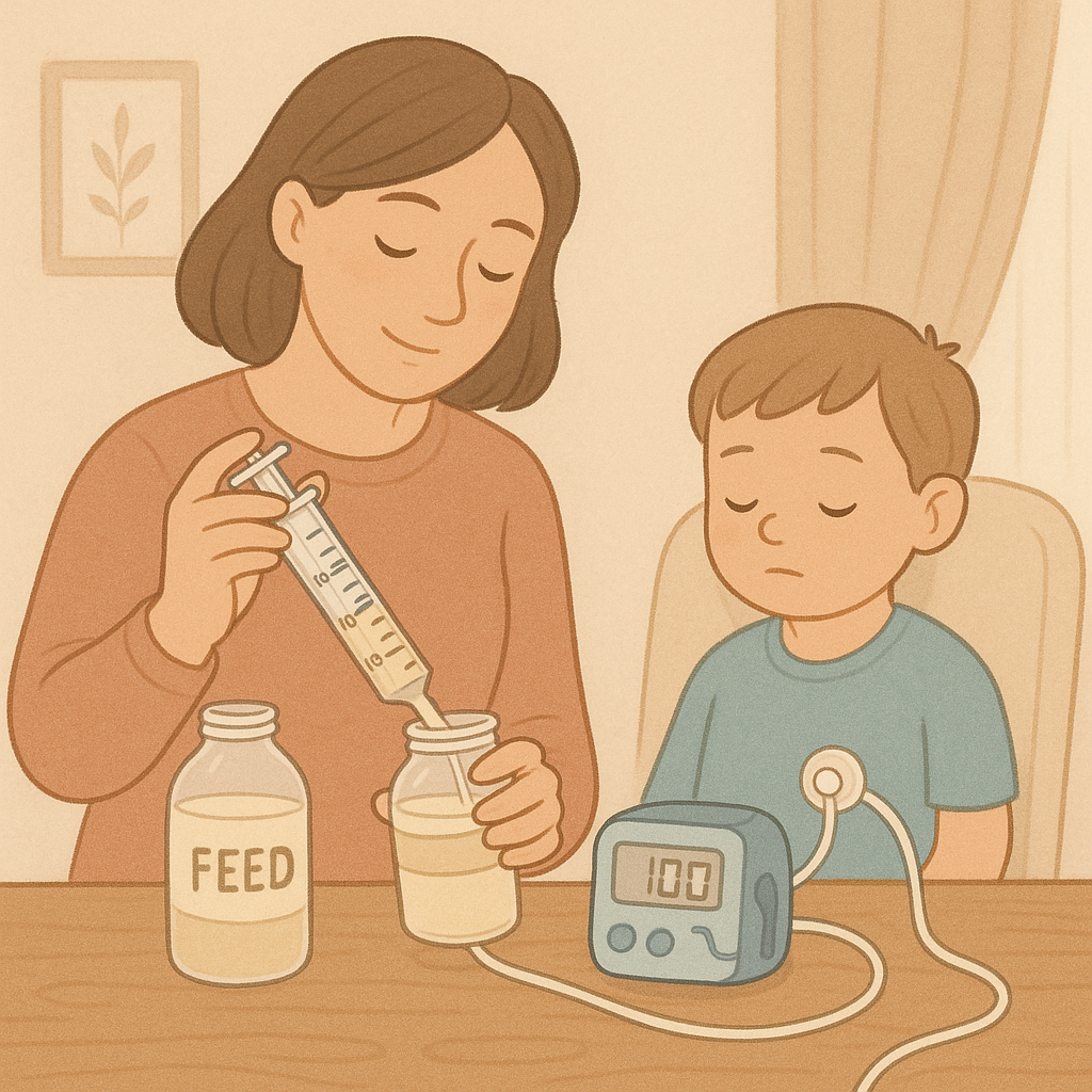 Illustration of feeding process with PEG tube
